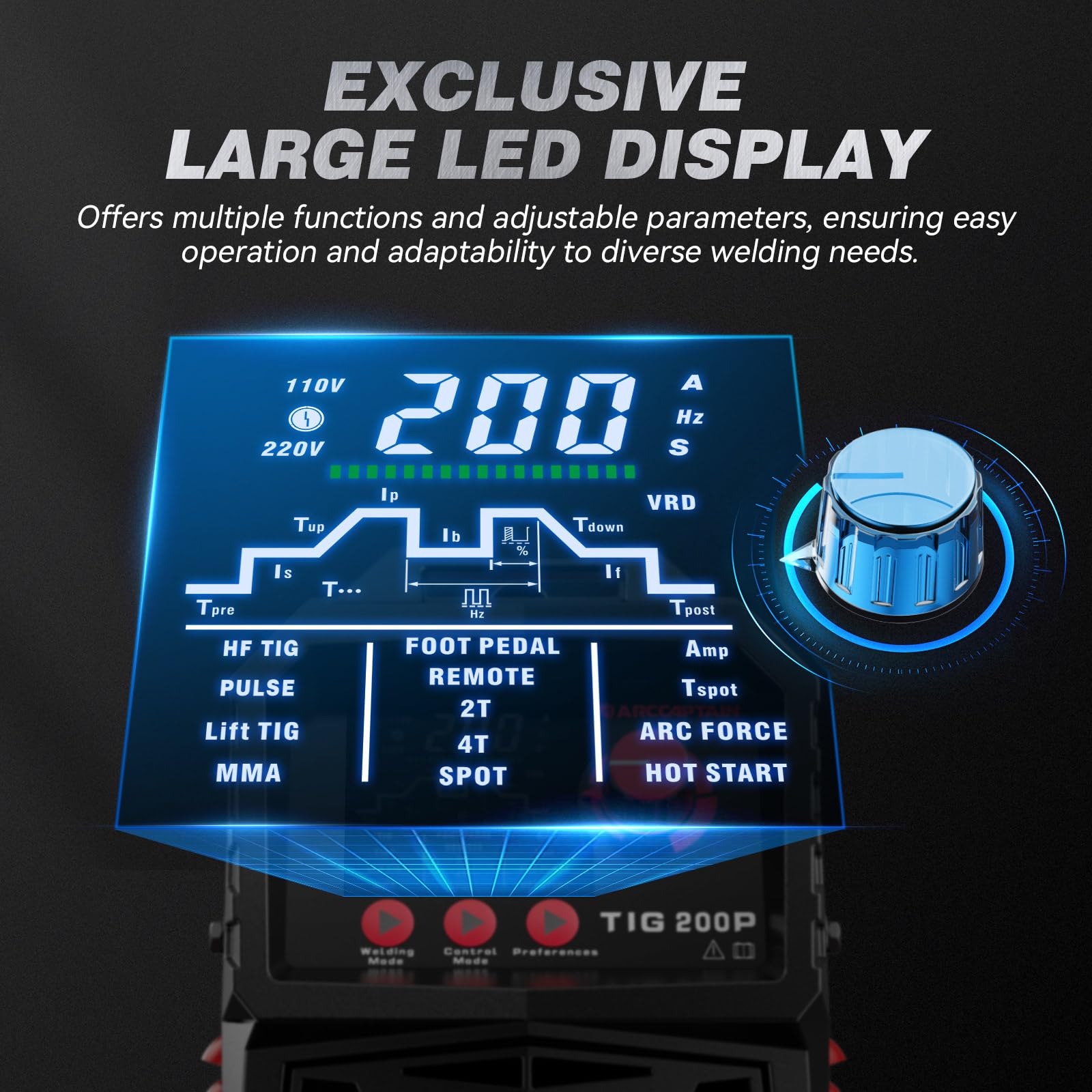 ARCCAPTAIN DC5in1 LED display for real-time welding settings and precision control
