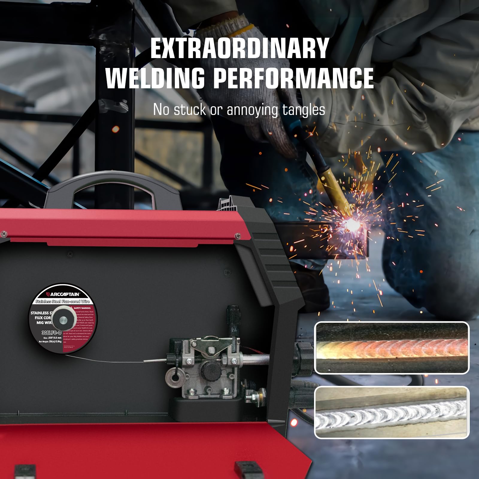 ARCCAPTAIN 2-lb spool packaging keeps wire moisture-free for reliable welds
