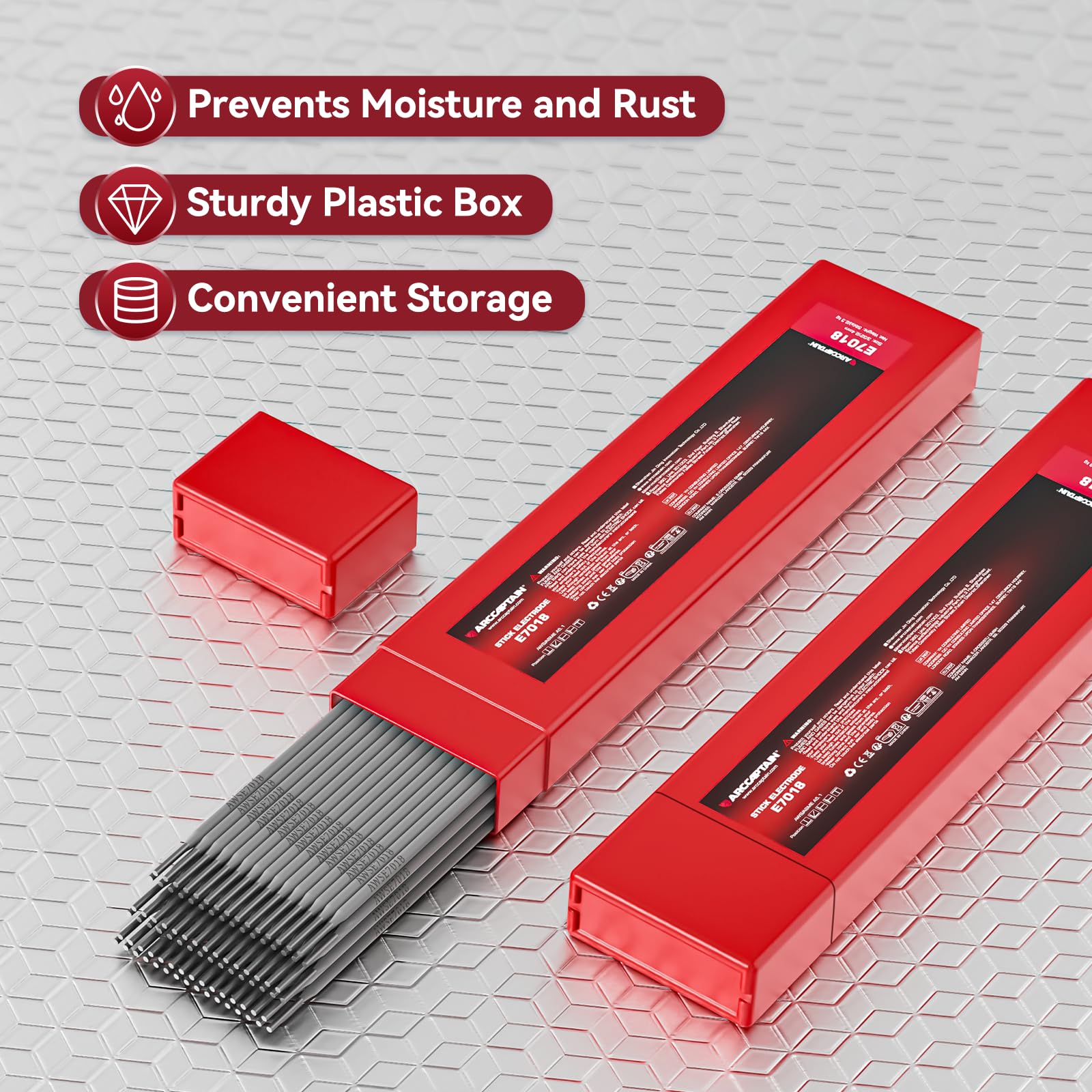 ARCCAPTAIN E7018 rod enabling welding in any position with AC or DC reverse polarity.