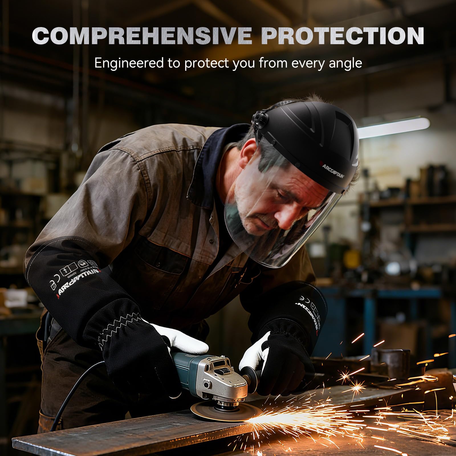 ARCCAPTAIN full-face protection keeps eyes and face safe from debris and sparks