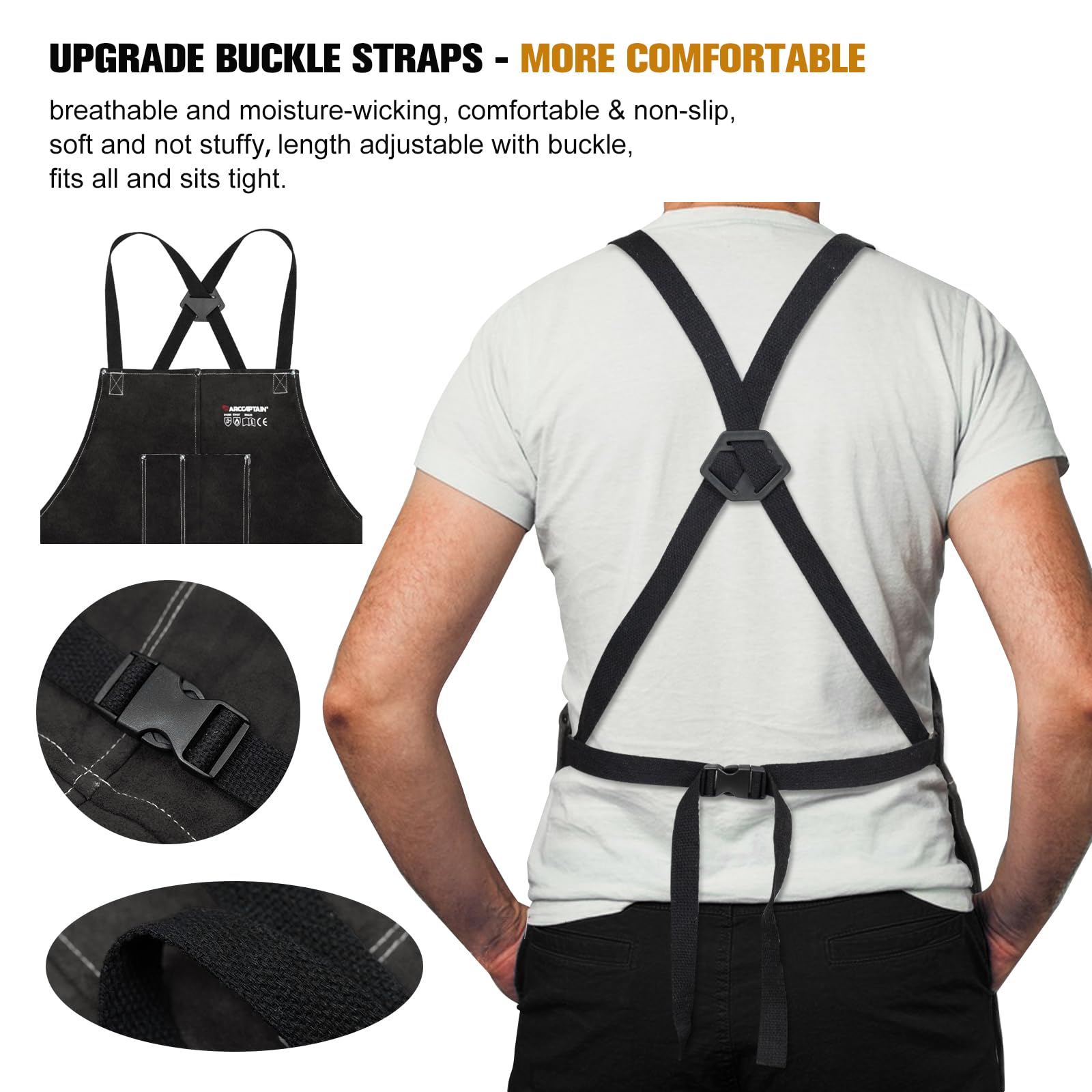 ARCCAPTAIN heavy-duty cowhide apron during metalwork tasks