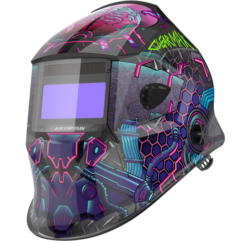 ARCCAPTAIN HSH-S800 Cyberpunk helmet displays a large viewing area for precise welding.