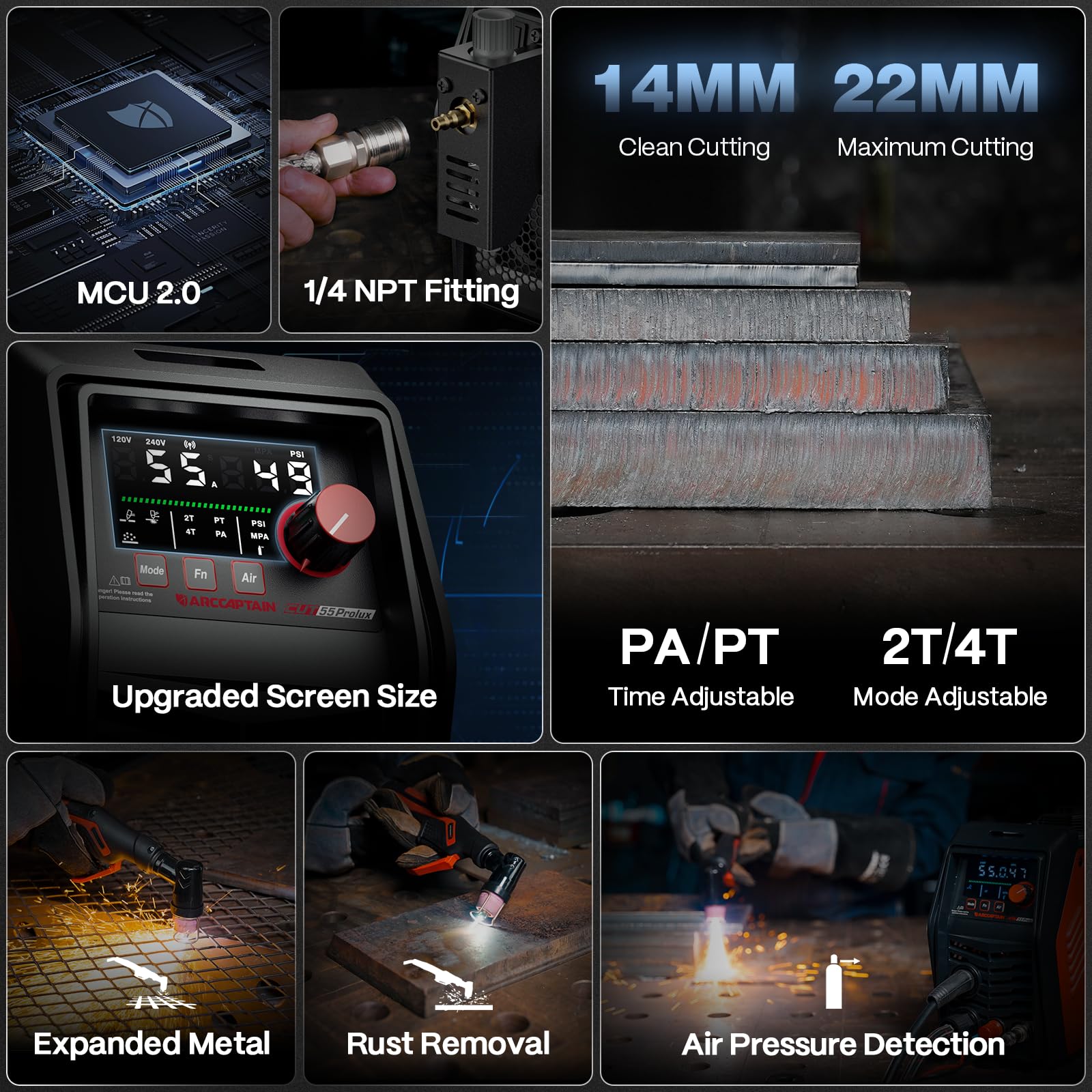 ARCCAPTAIN iControl CUT55 Prolux LED display close-up showing precise settings.