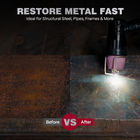 ARCCAPTAIN iControl CUT55 Prolux rust removal in progress on metal surface.