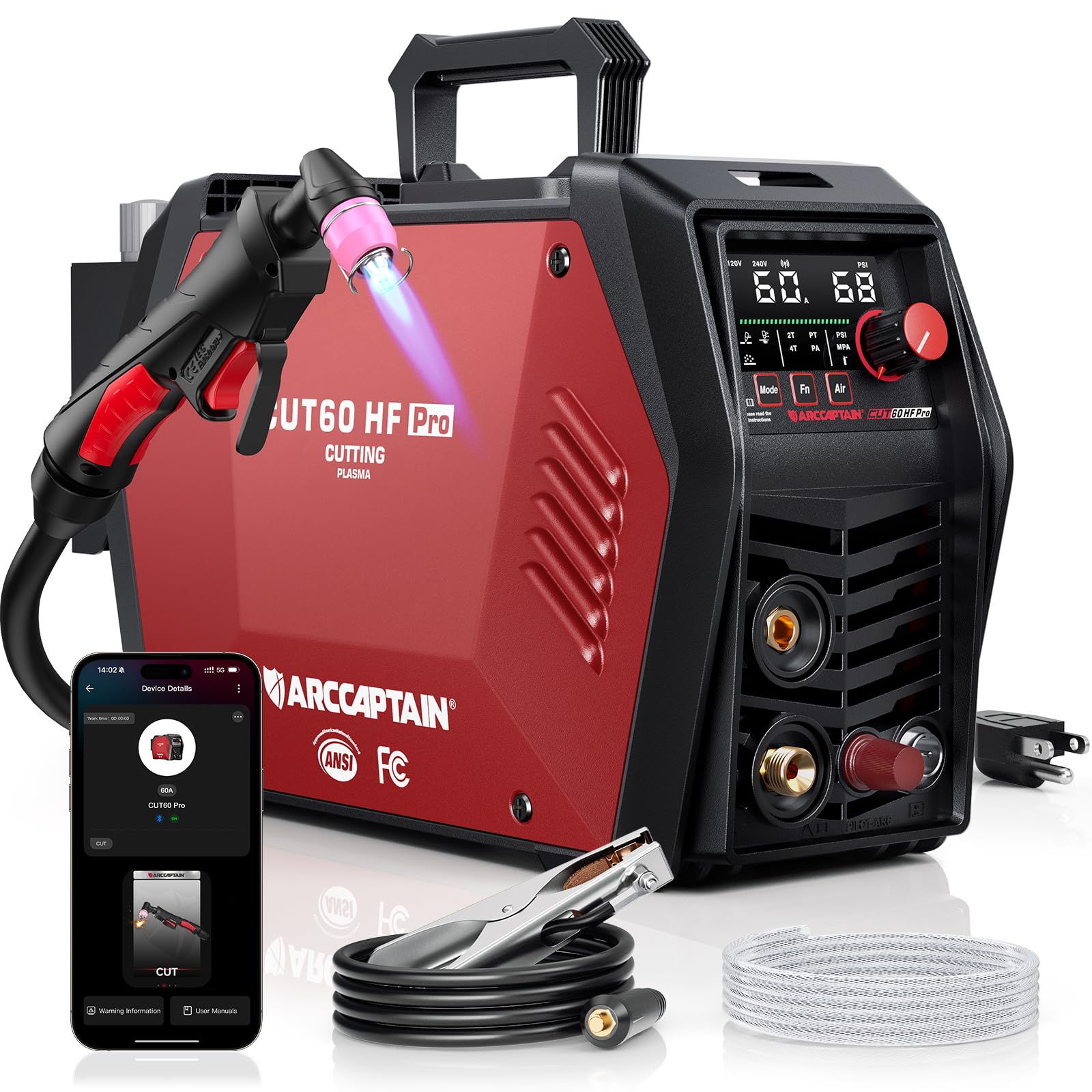 ARCCAPTAIN iControl CUT60 Pro in front view showing robust build for metalwork