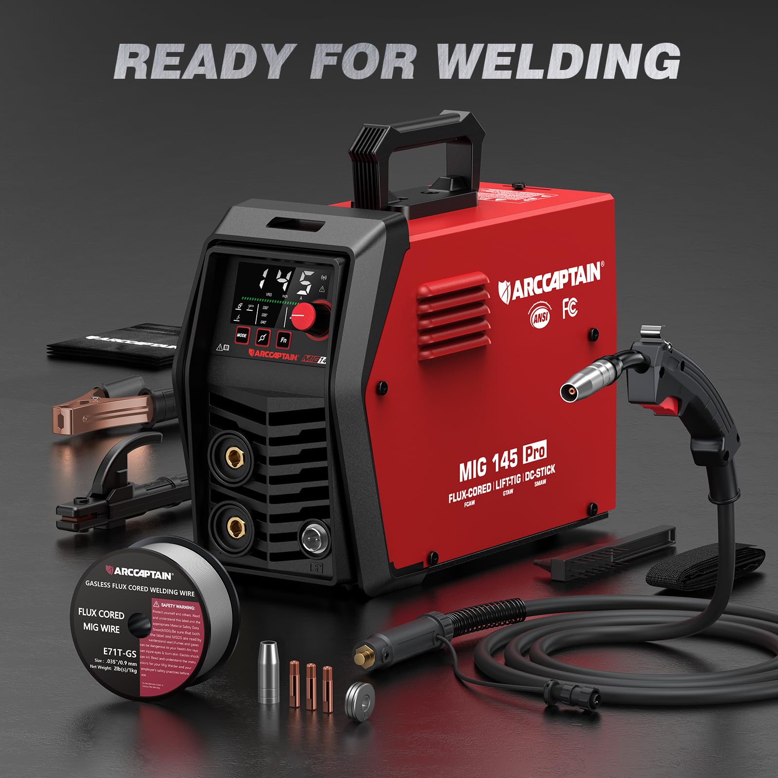 ARCCAPTAIN iControl MIG145 Pro welder in action on a metal project