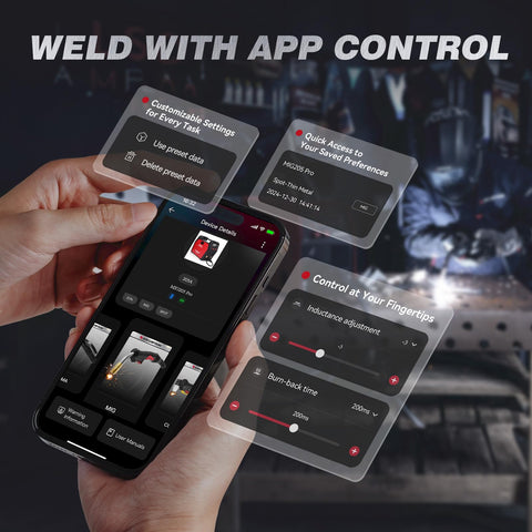 ARCCAPTAIN iControl MIG205 Pro control panel displaying settings clearly.