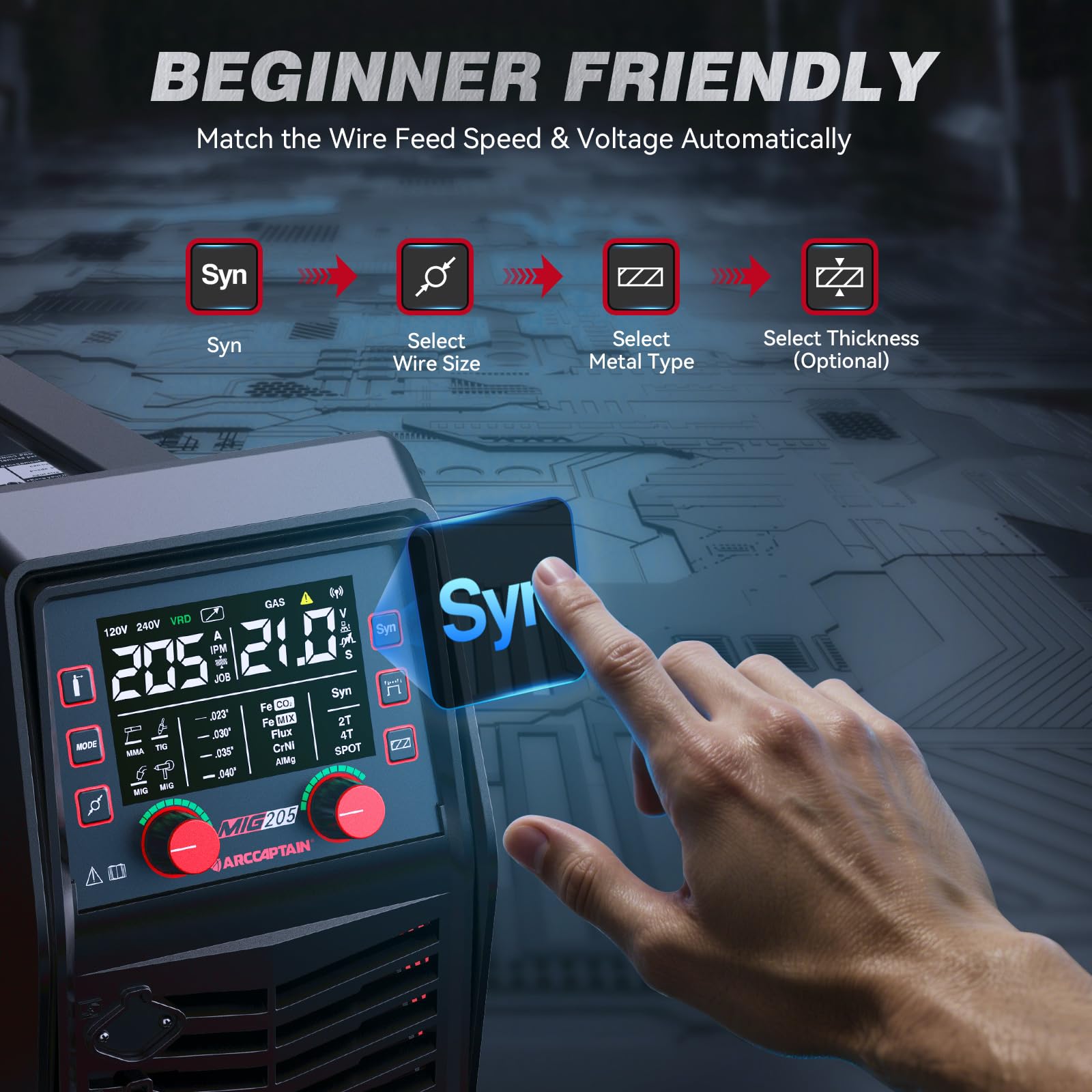 ARCCAPTAIN iControl MIG205 Pro lift TIG torch-compatible interface.