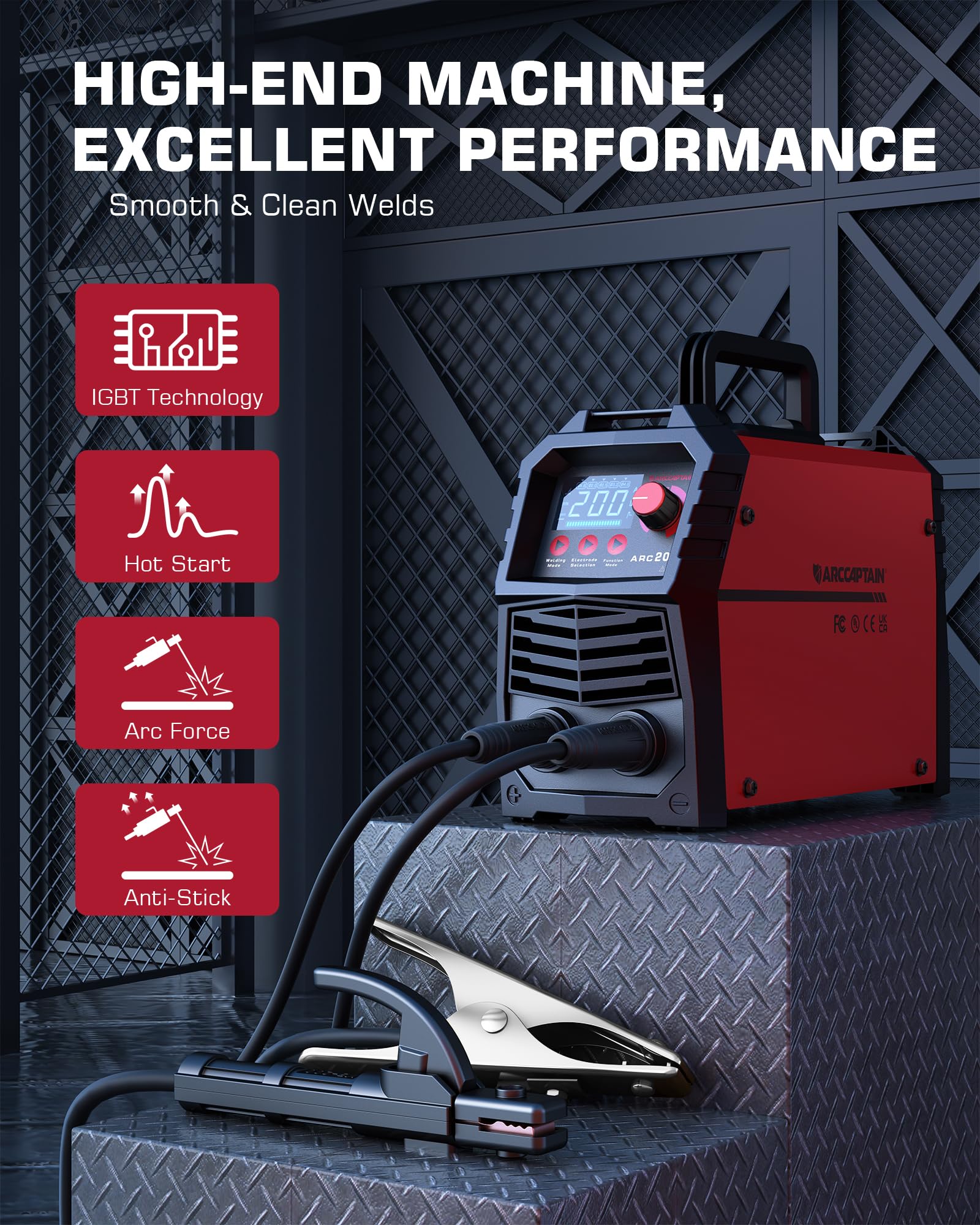 ARCCAPTAIN IGBT inverter provides stable, smooth welding with digital control.