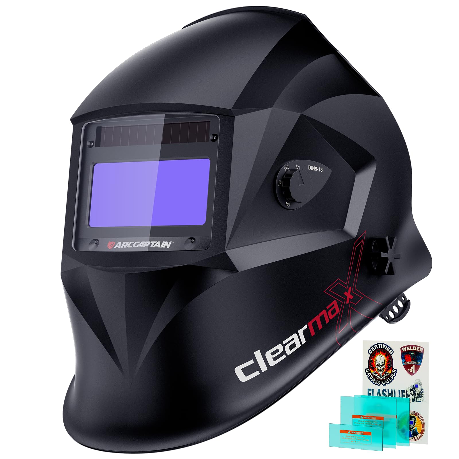 ARCCAPTAIN welding helmet with large viewing screen for precise welding work