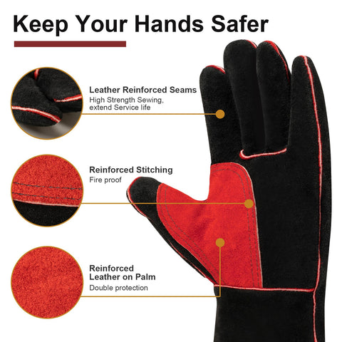 ARCCAPTAIN Leather Forge Welding Gloves cuff view highlighting extended protection