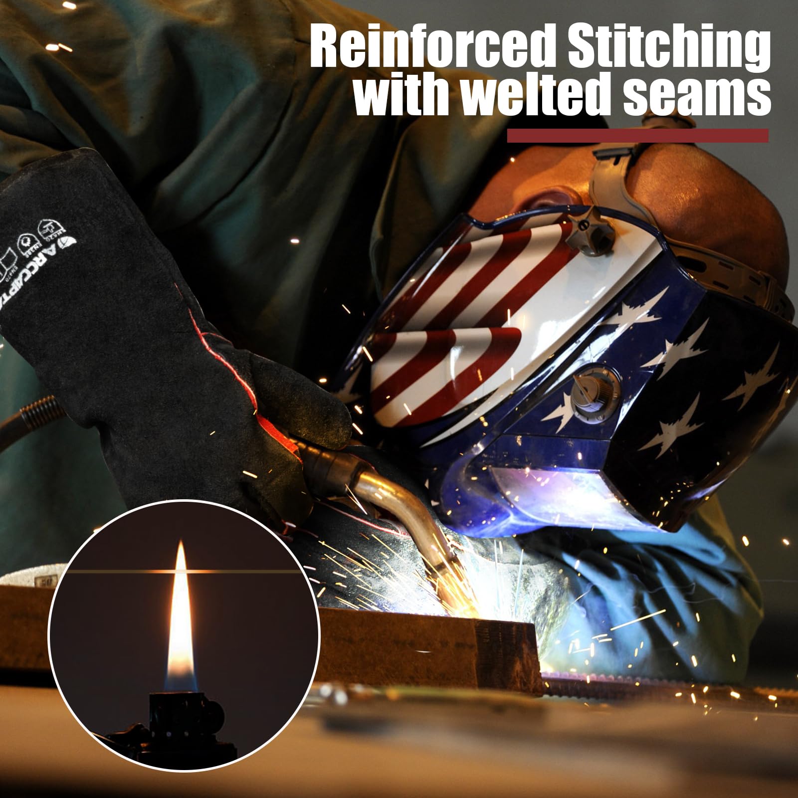 ARCCAPTAIN Leather Forge Welding Gloves extended sleeve protecting wrists from sparks