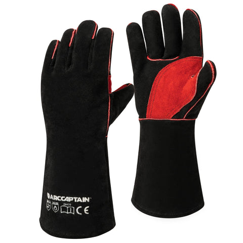 ARCCAPTAIN Leather Forge Welding Gloves front view showing forearm protection during welding