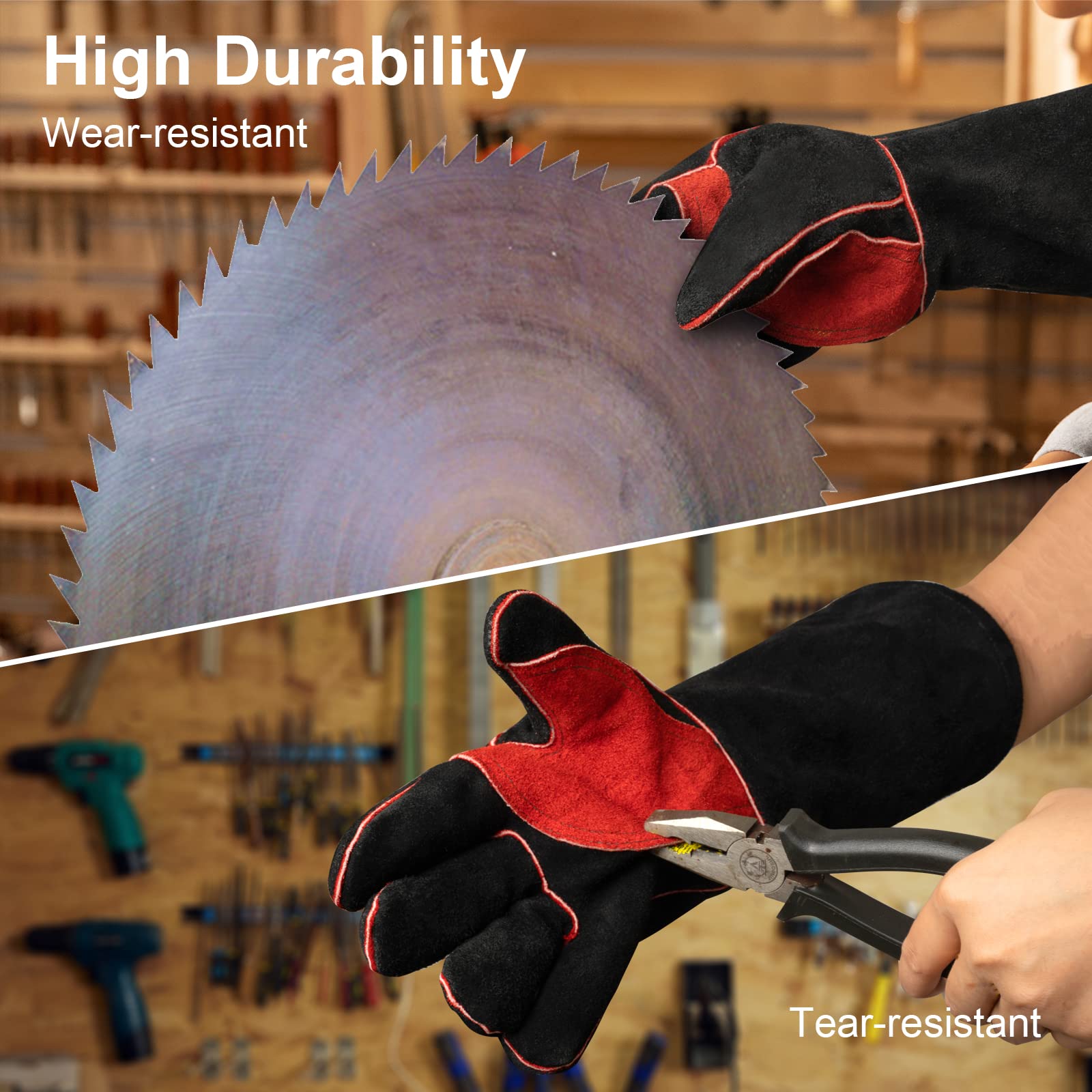 ARCCAPTAIN Leather Forge Welding Gloves stitching detail with reinforced seams