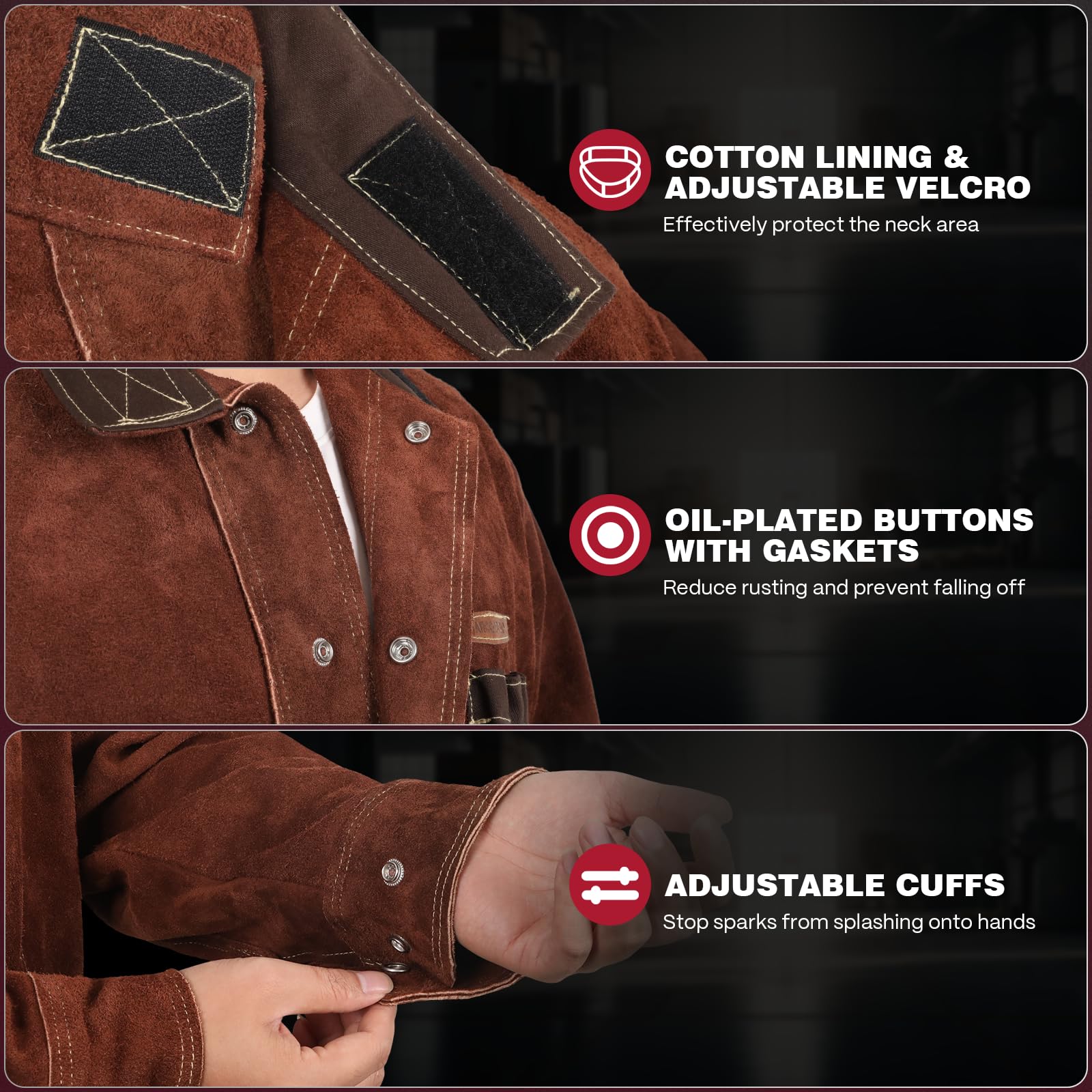 ARCCAPTAIN leather welding jacket back view highlighting mobility and breathable lining