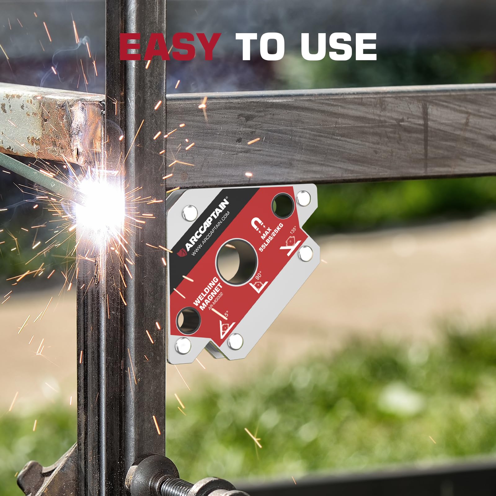 ARCCAPTAIN magnetic welding holder improves workflow by minimizing repositioning.