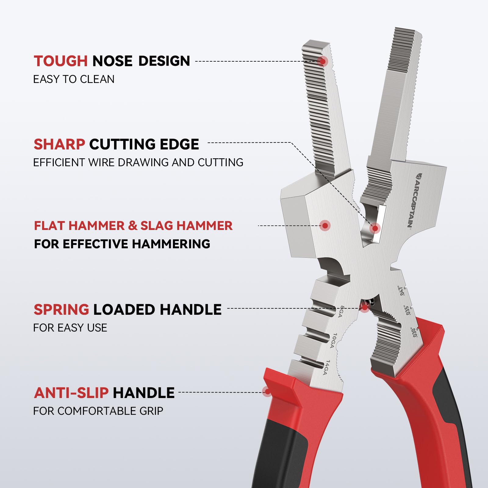 ARCCAPTAIN Measurable 8-inch welding pliers with retention chain for easy hanging.
