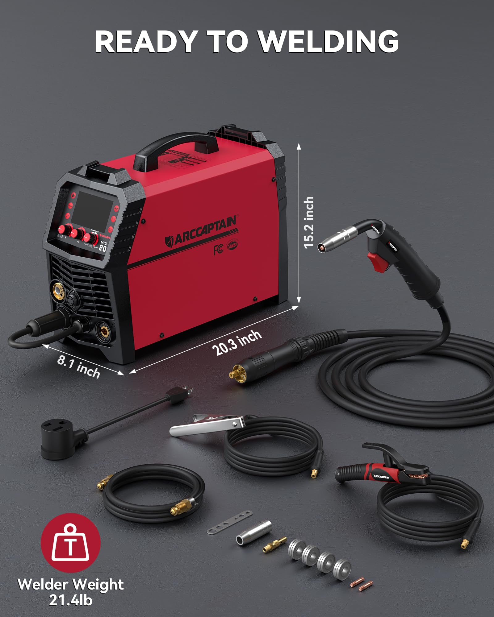 ARCCAPTAIN MIG Welder aluminum welding capability with aluminum-friendly wire option.