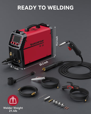 ARCCAPTAIN MIG Welder aluminum welding capability with aluminum-friendly wire option.