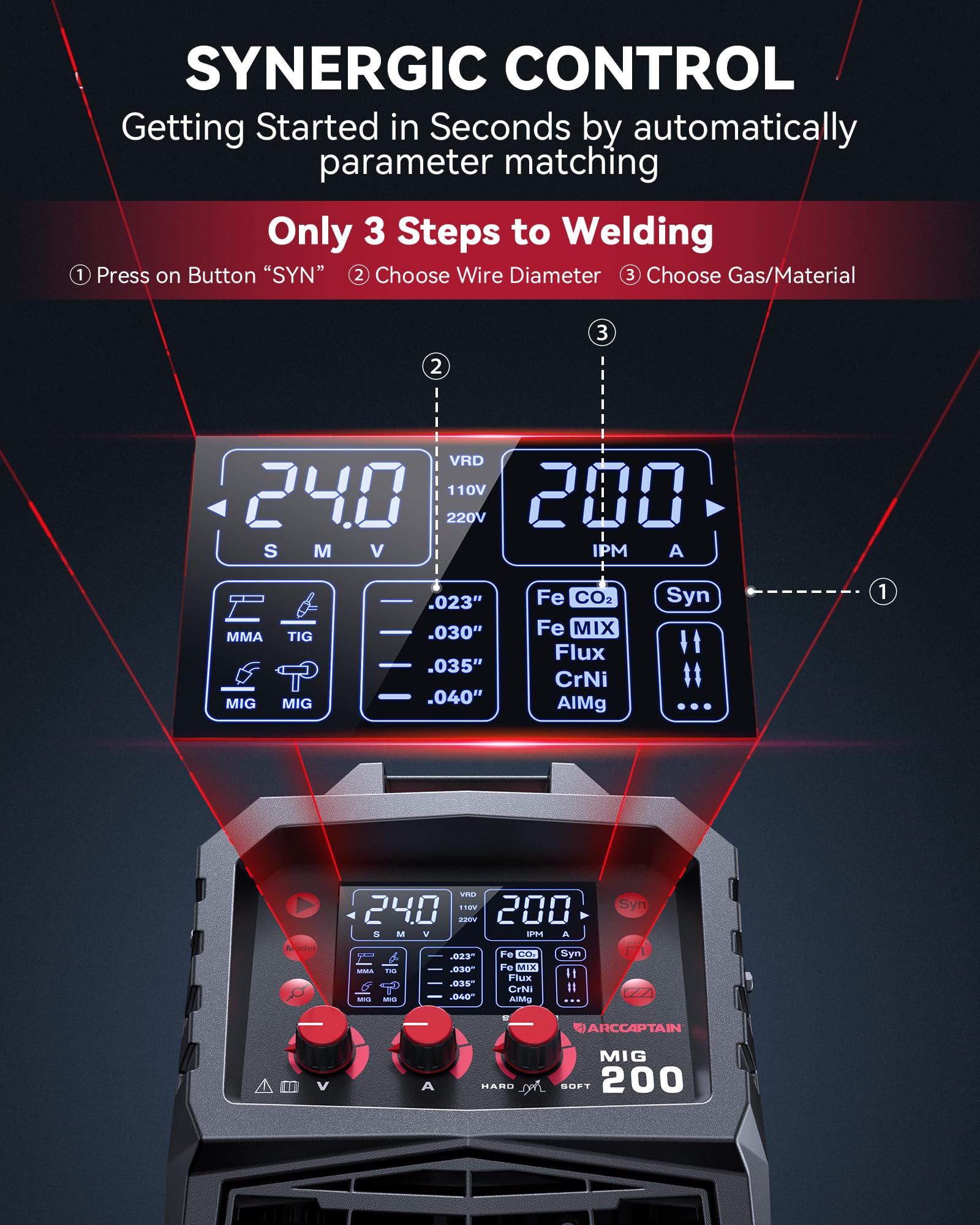 ARCCAPTAIN MIG Welder cooling fan engages only when needed for quieter sessions.