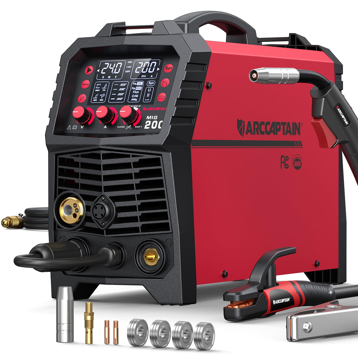 ARCCAPTAIN MIG Welder front panel with intuitive controls for 6-in-1 versatility.