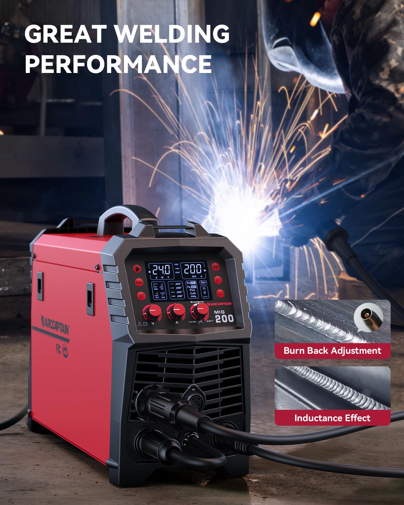 ARCCAPTAIN MIG Welder portable carry handle for easy job-site transport.