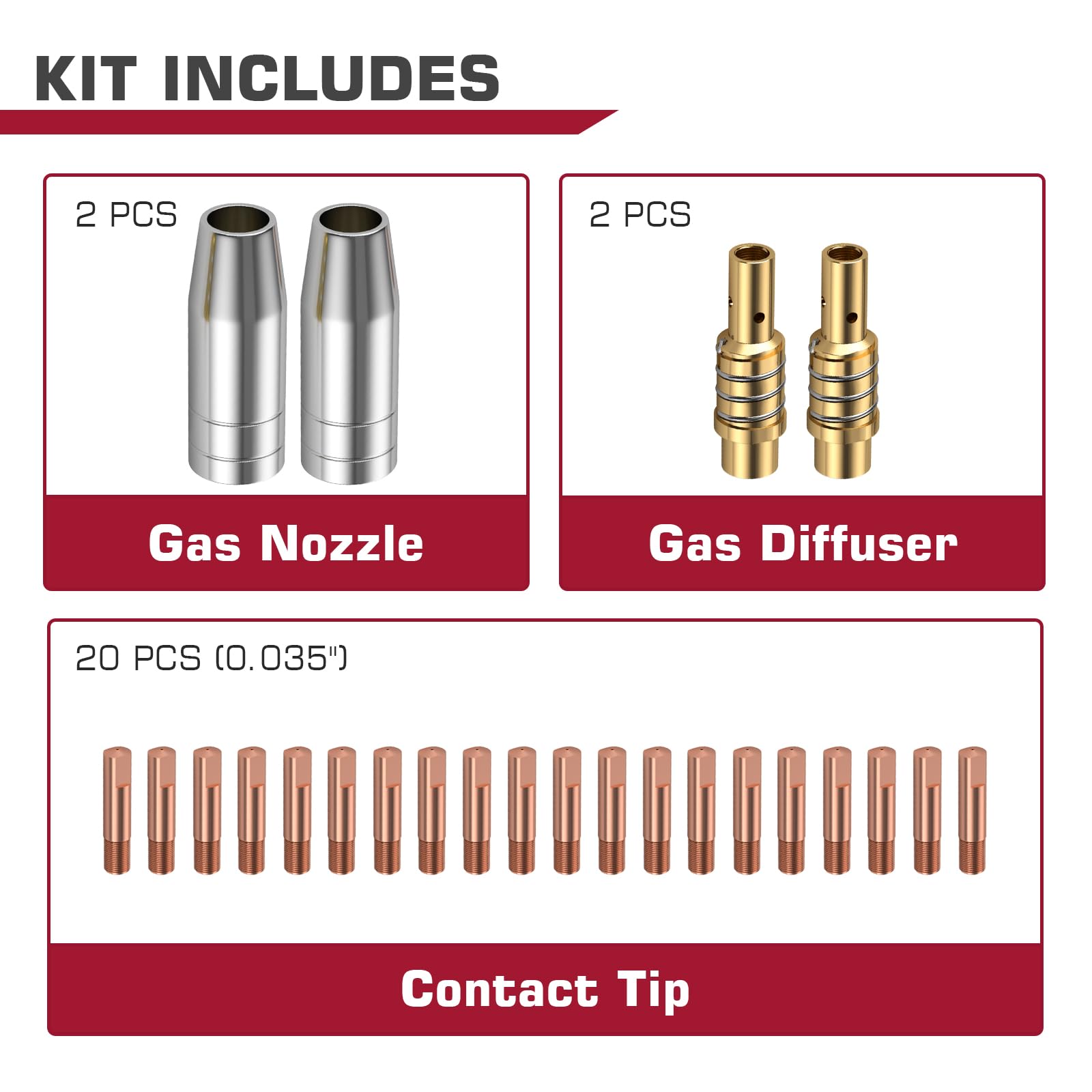 ARCCAPTAIN MIG welding accessory pack with tips and diffusers for quick swaps.