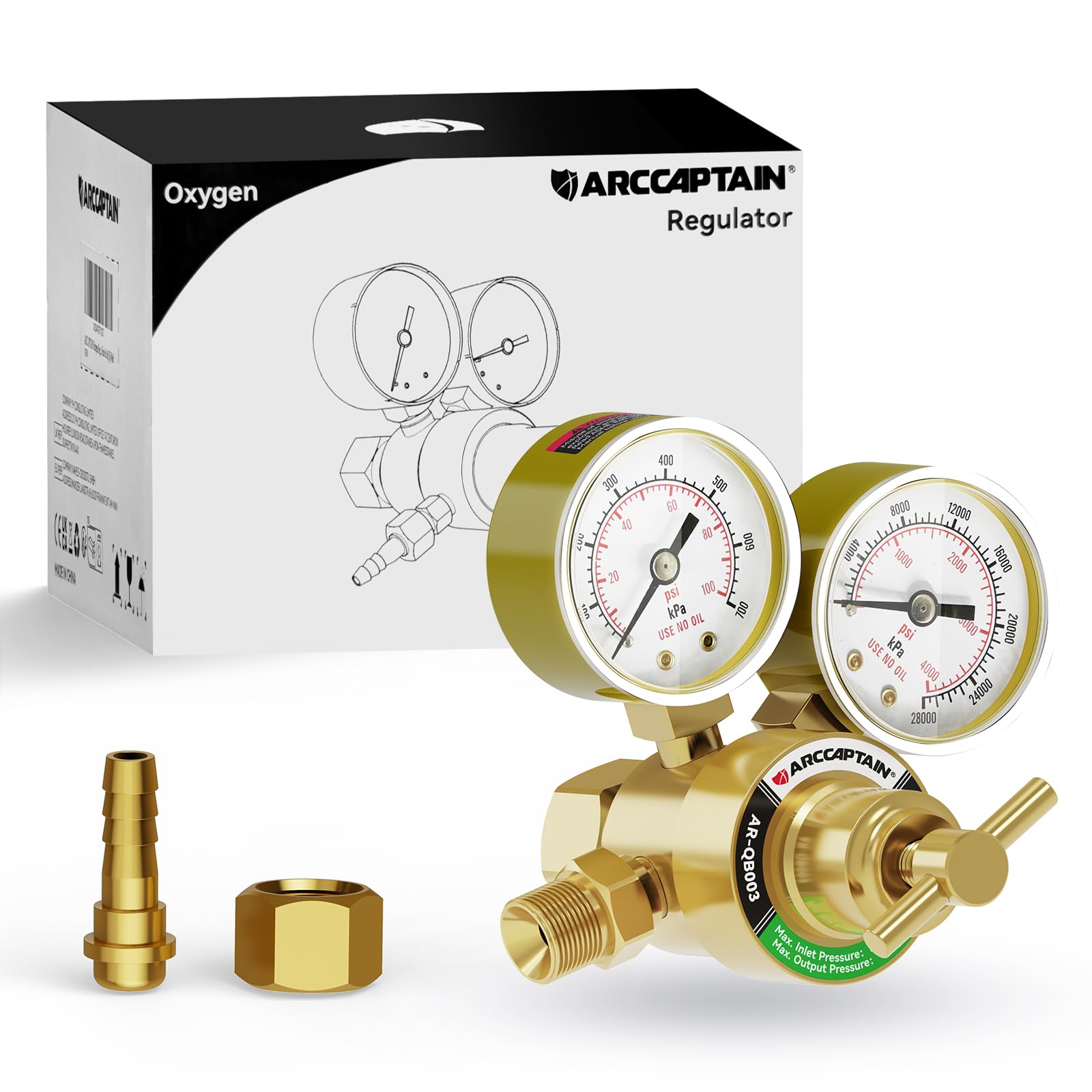 ARCCAPTAIN oxygen regulator gauges provide precise gas control for welding tasks.