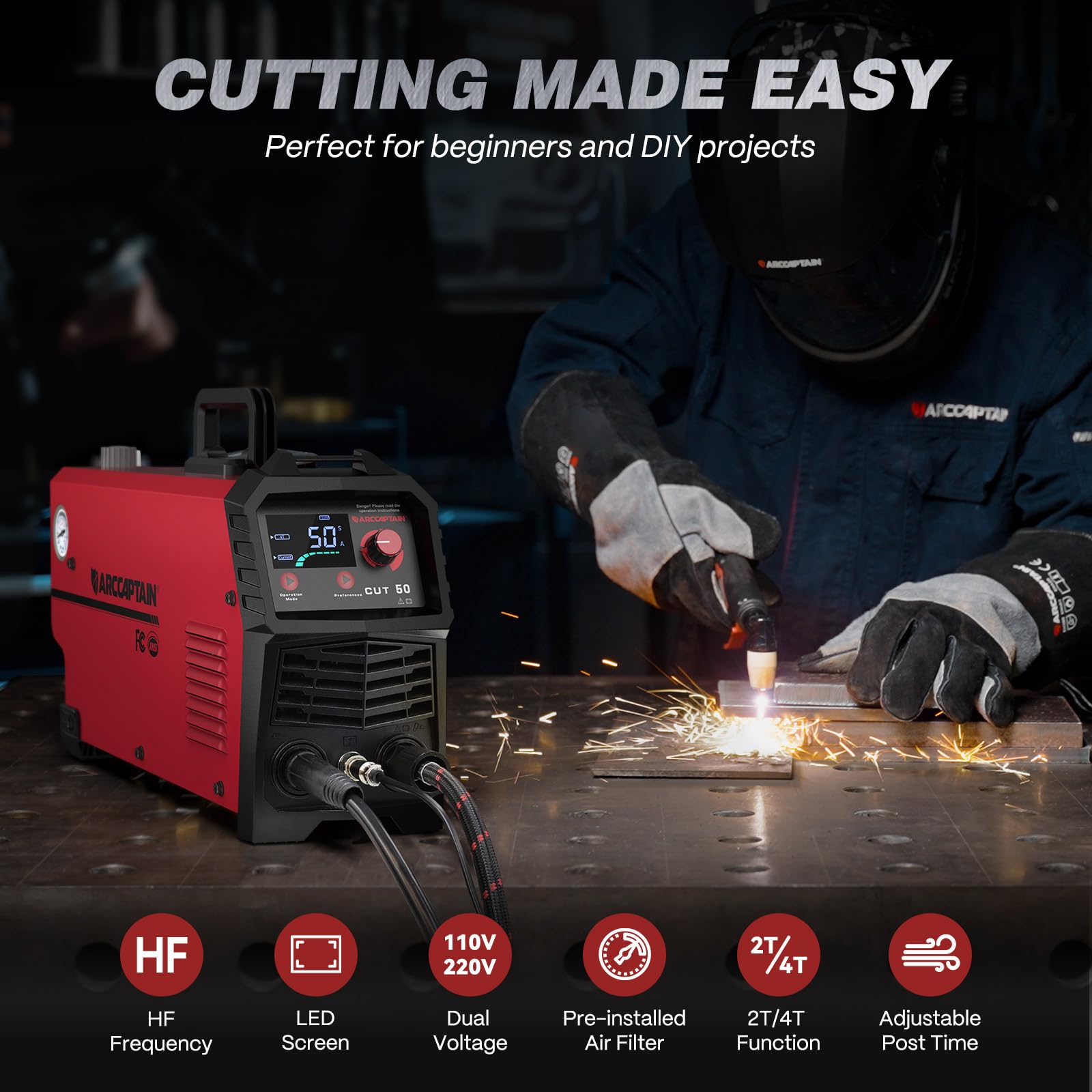 ARCCAPTAIN plasma cutter side profile highlighting compact, portable form