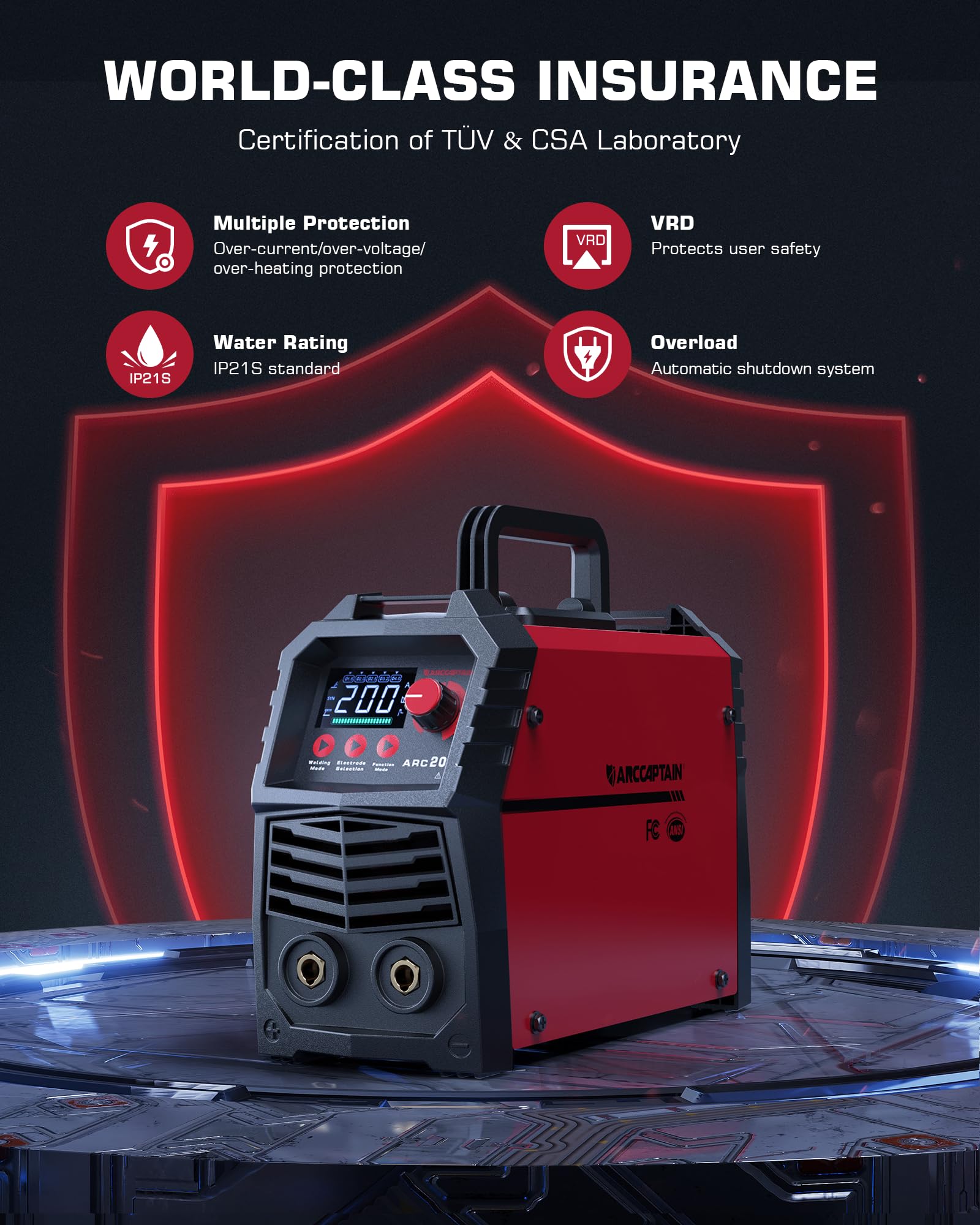 ARCCAPTAIN portable welder weighs 7.2 lbs for easy transport.