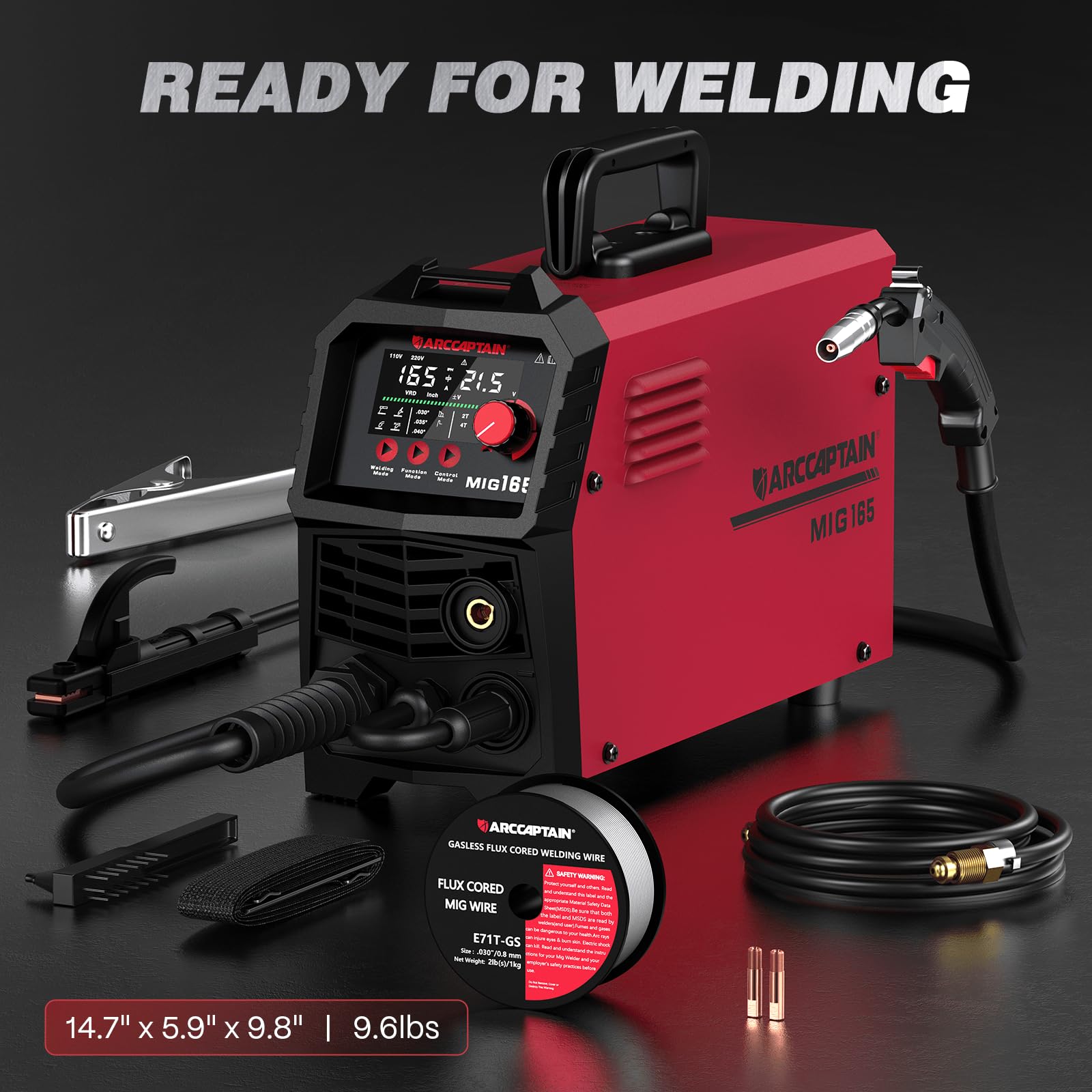 ARCCAPTAIN portable welder weighing 12.8 pounds with handle for easy transport