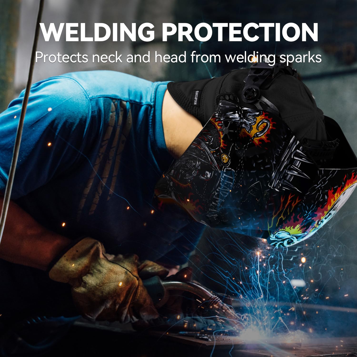 ARCCAPTAIN welding cap back view highlights breathable design for extended wear