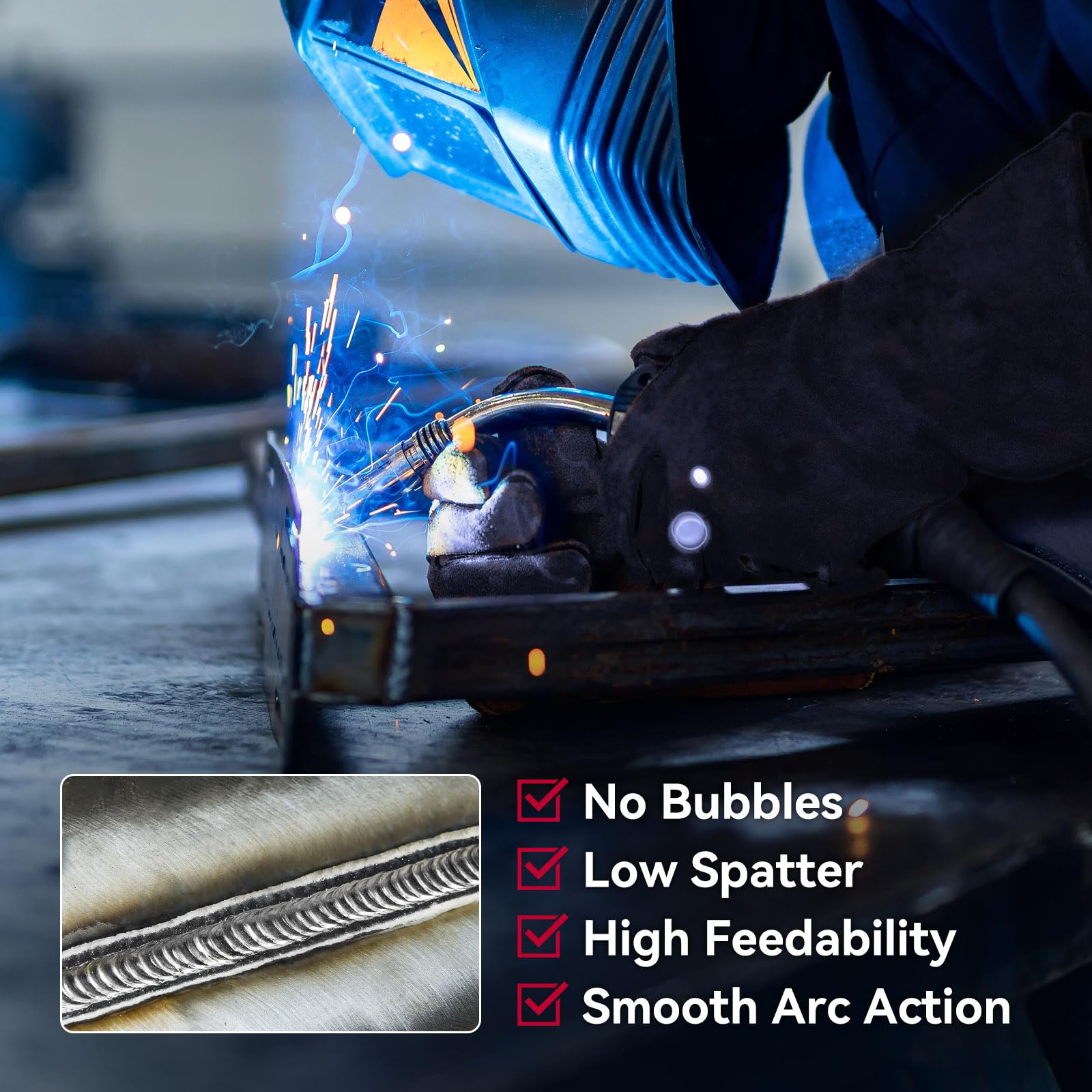 ARCCAPTAIN welding wire arc action showing stable transfer with minimal splatter