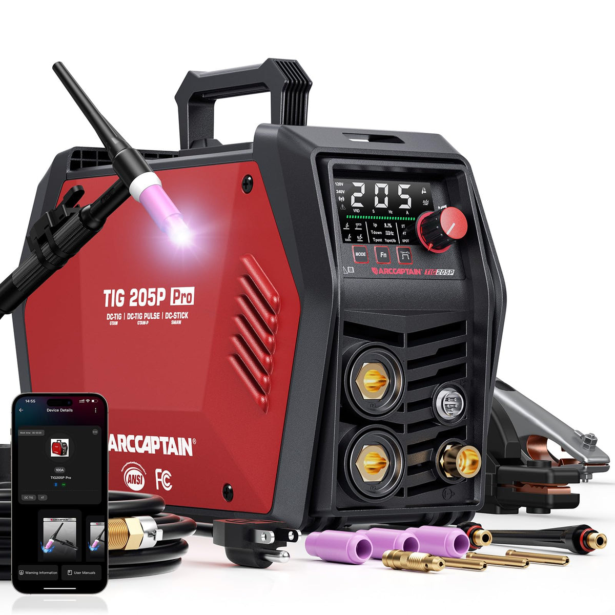 ARCCAPTAIN iControl TIG 205P Pro app control display for real-time weld status