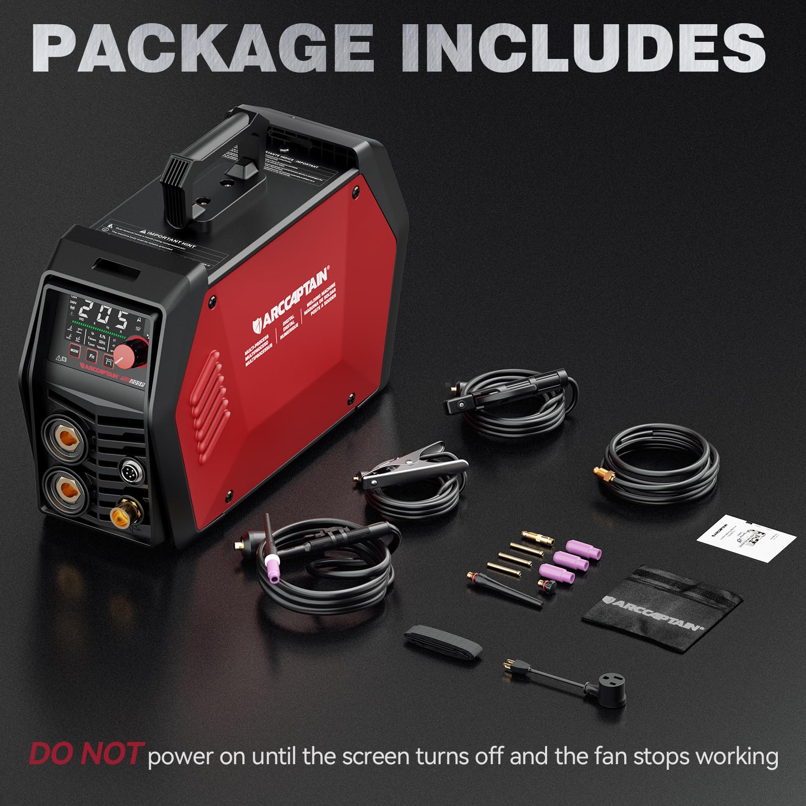 ARCCAPTAIN TIG 205P Pro MMA with smart control for smooth starts