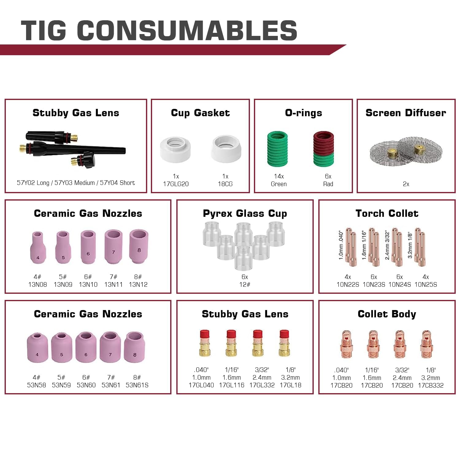 ARCCAPTAIN TIG collets and body kit with precise fit for WP-17/18/26.