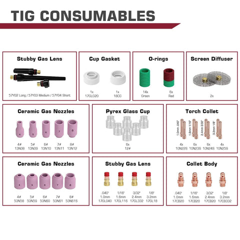 ARCCAPTAIN TIG collets and body kit with precise fit for WP-17/18/26.