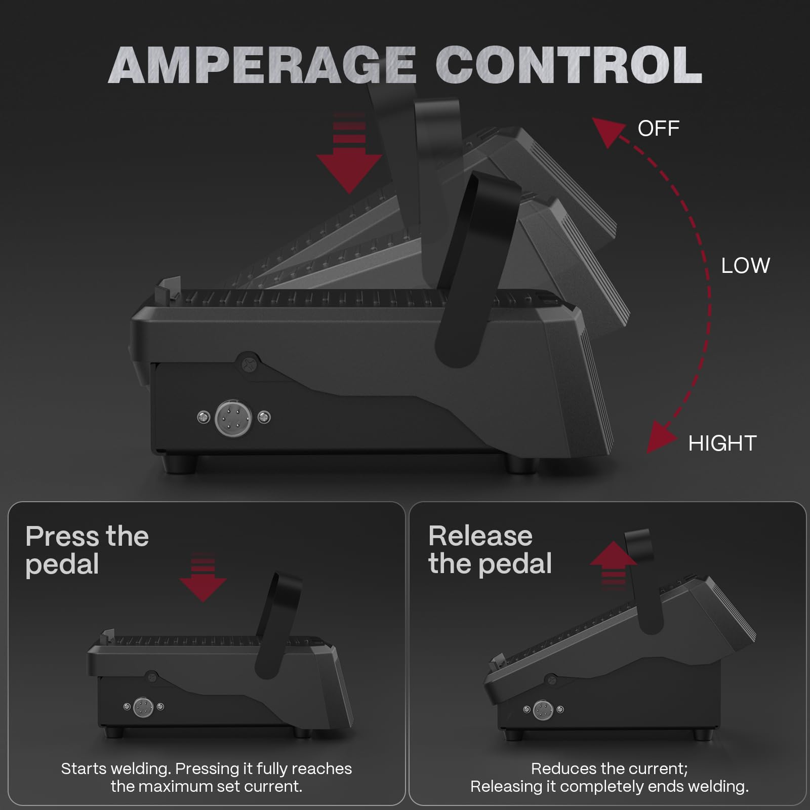 ARCCAPTAIN TIG pedal provides precise amperage control from 0 to 200 A.