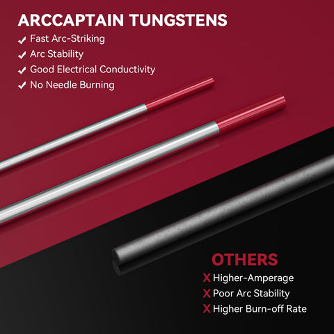 ARCCAPTAIN TIG red tungsten 3/32x7 enables reliable arc start at higher amperage