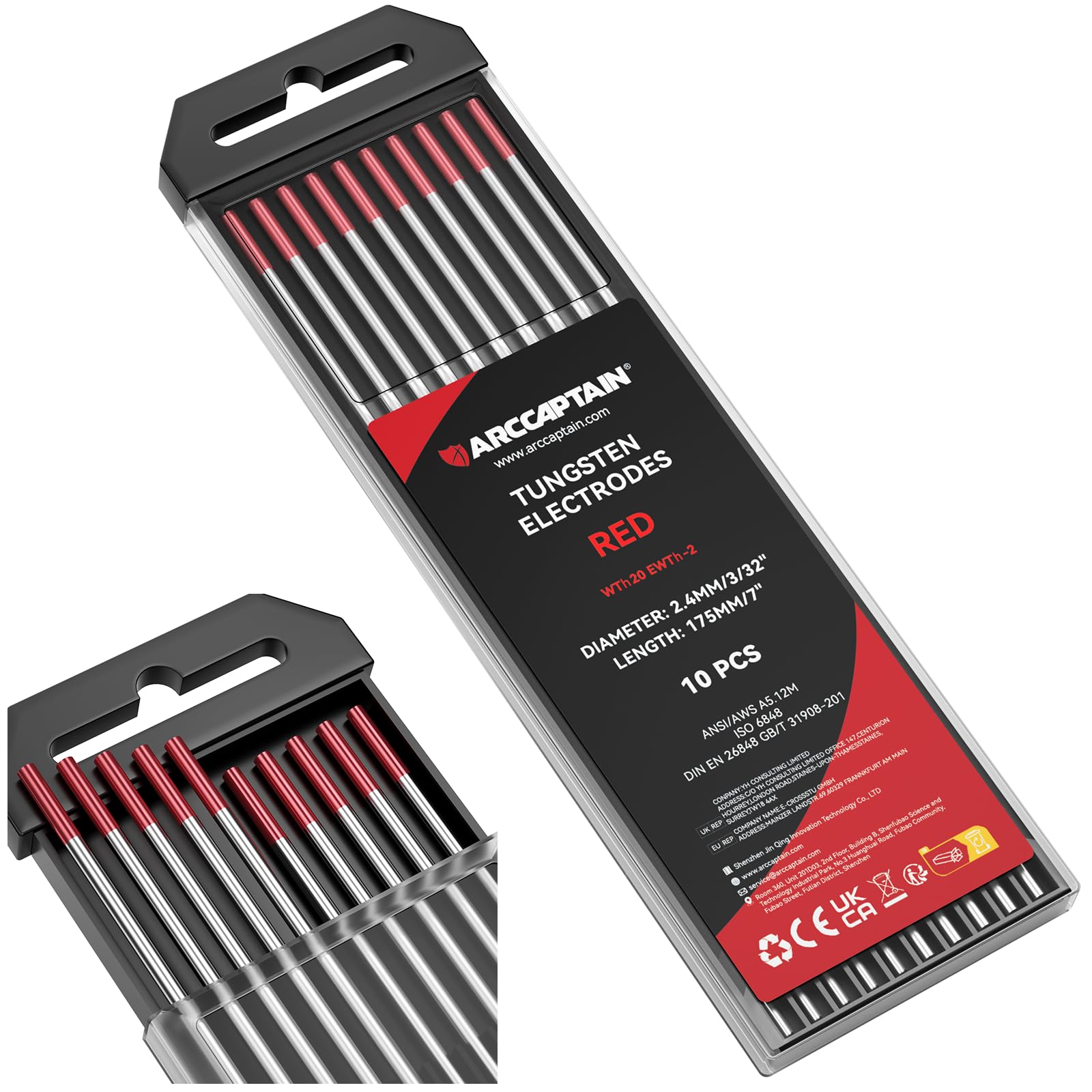 ARCCAPTAIN TIG tungsten electrode red 3/32x7 arc-ready for precise welding