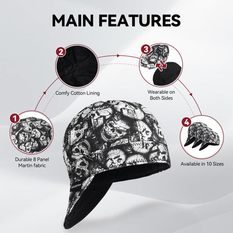 ARCCAPTAIN welding cap inside lining showing heat-resistant cotton for durable protection.