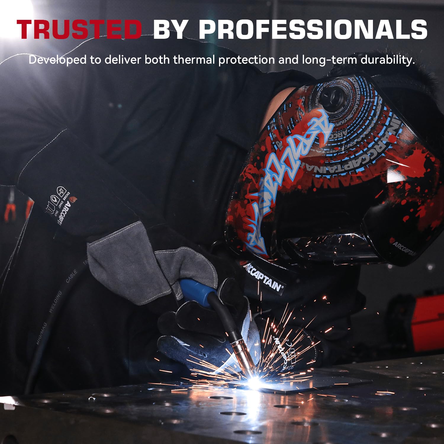 ARCCAPTAIN double-reinforced padding boosts durability under sparks and spatter
