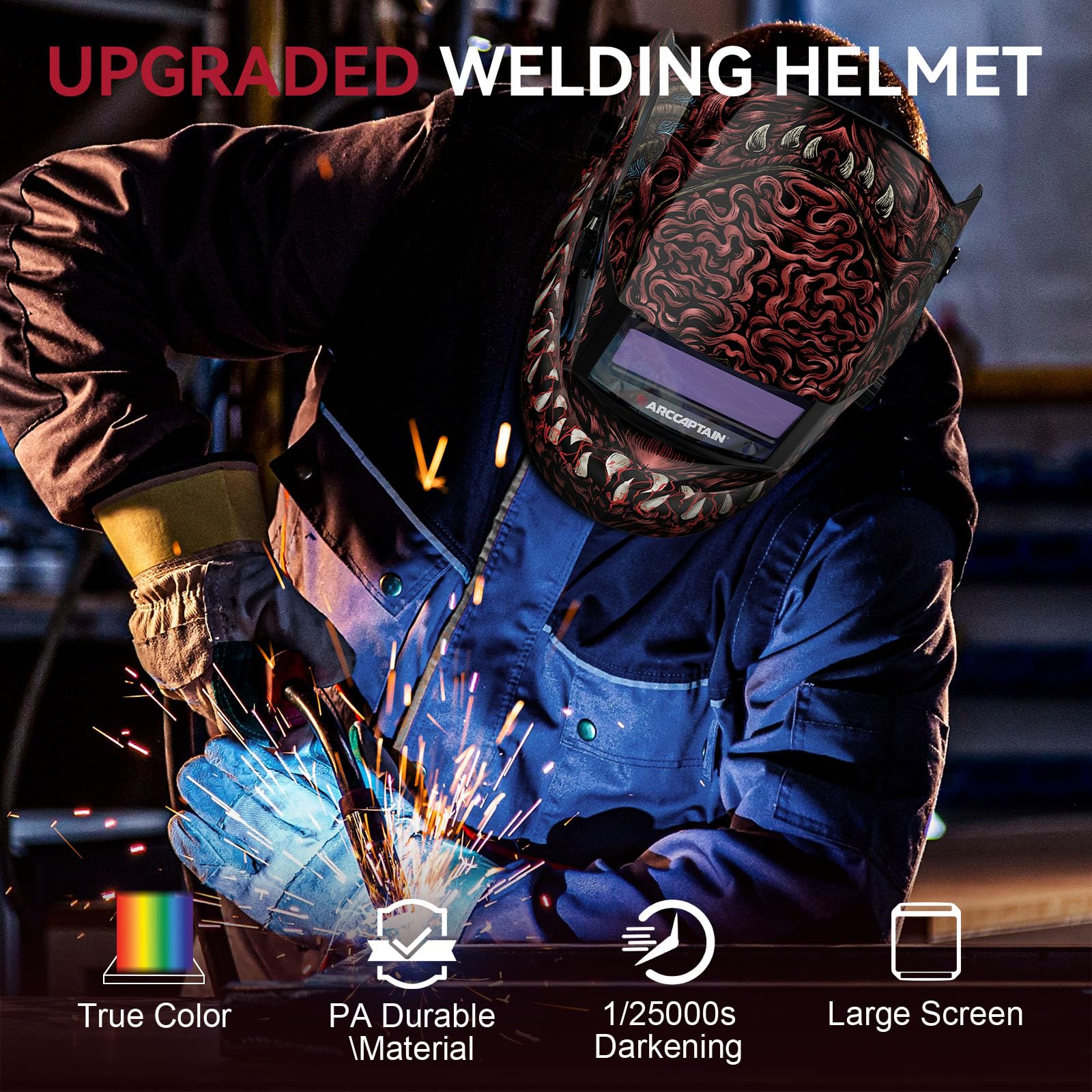 ARCCAPTAIN helmet features four arc sensors for reliable shade changes.