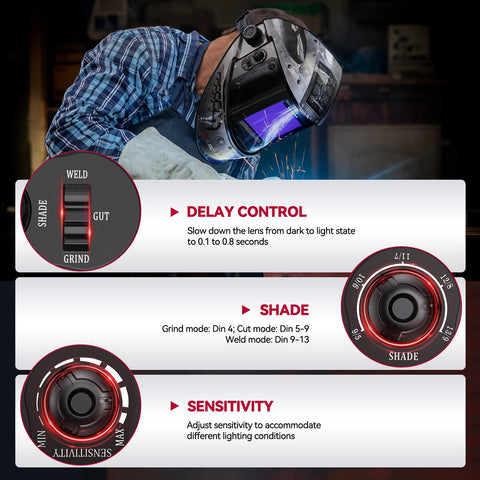Easily adjustable knob lets you tailor darkness while wearing gloves.