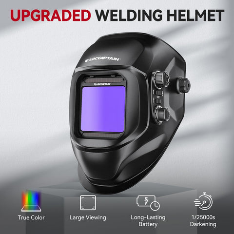 ARCCAPTAIN welding helmet large viewing area for easy bead placement and alignment