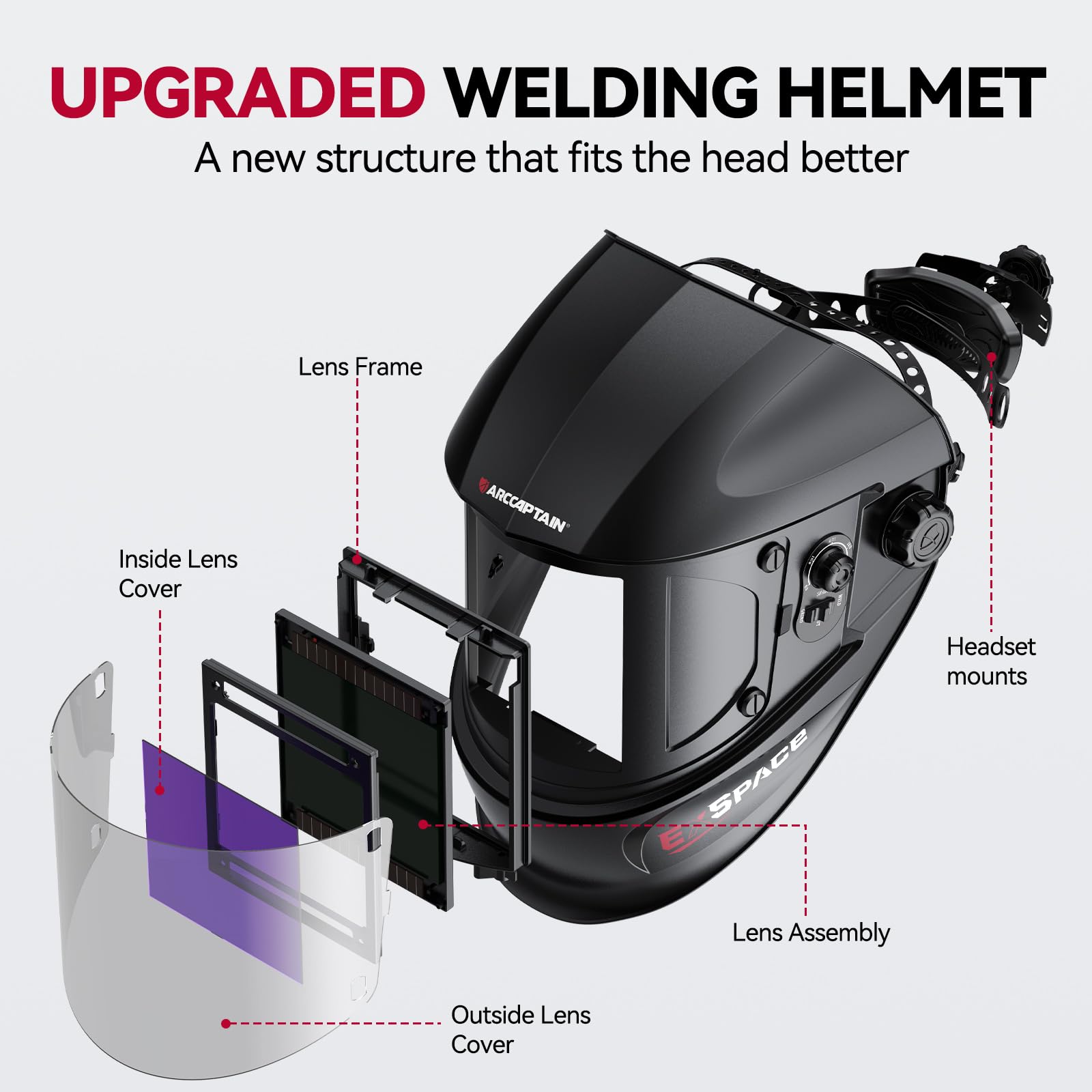 ARCCAPTAIN helmet large viewing screen for improved weld visibility and accuracy
