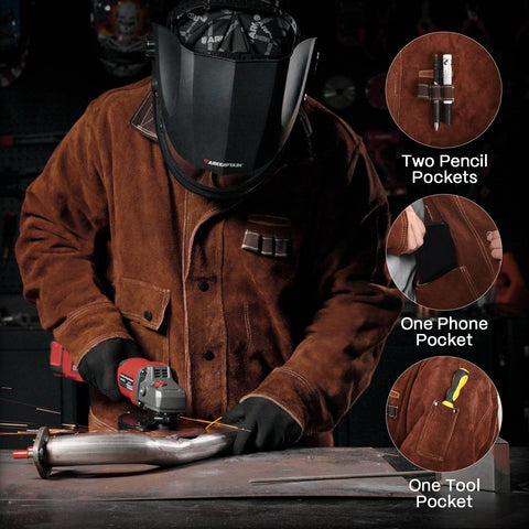 ARCCAPTAIN welding jacket outer pocket ideal for large tools