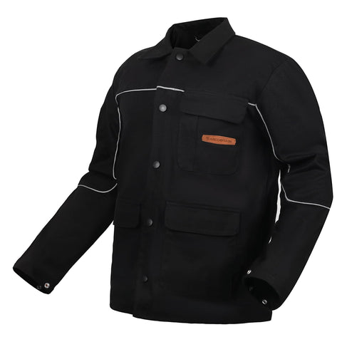 ARCCAPTAIN welding jacket safety-sparks demonstrates spark protection in action.