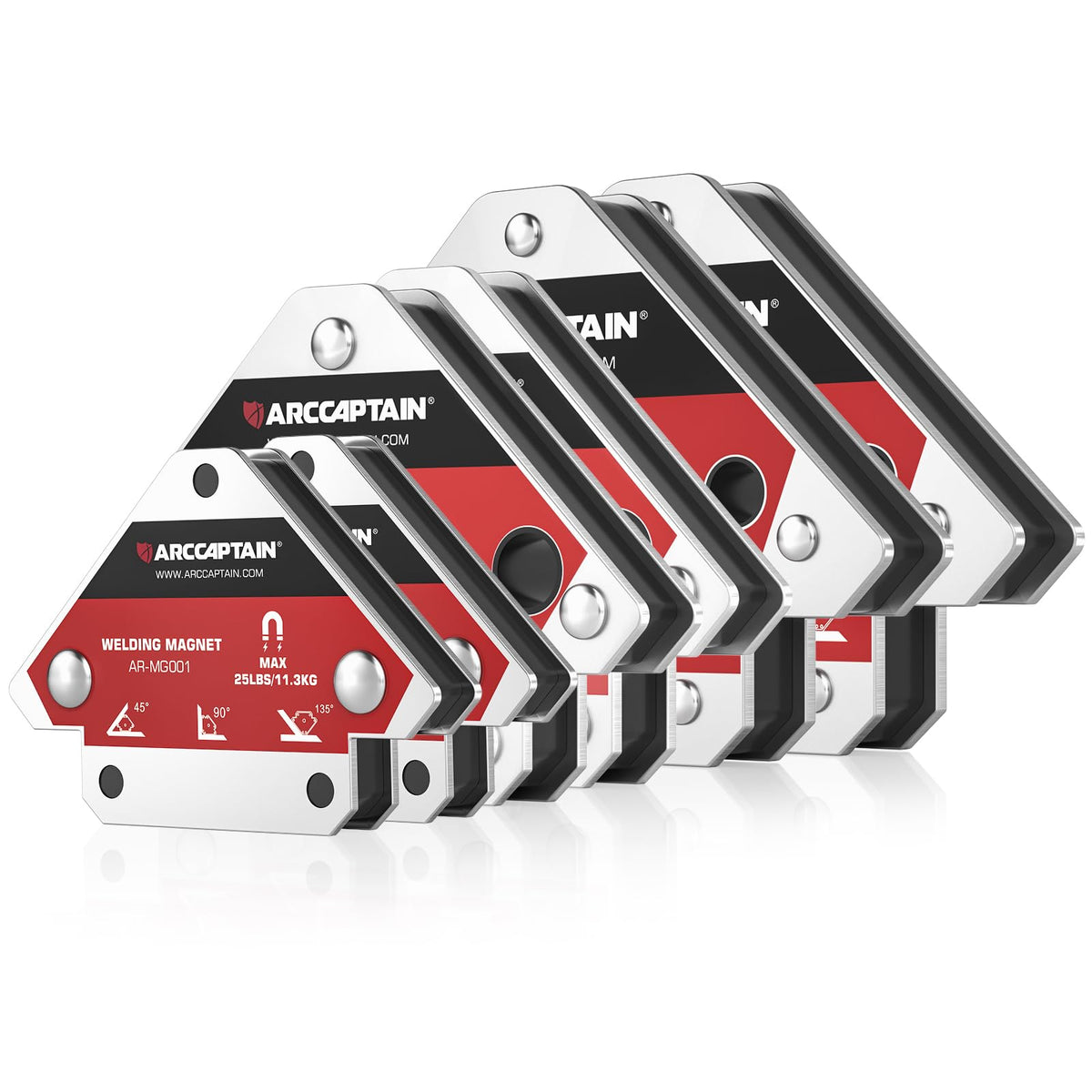 ARCCAPTAIN welding magnets at 45-degree angle for quick, stable setup