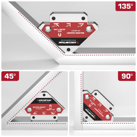 ARCCAPTAIN welding magnets at 90-degree angle for square joints and hands-free holding